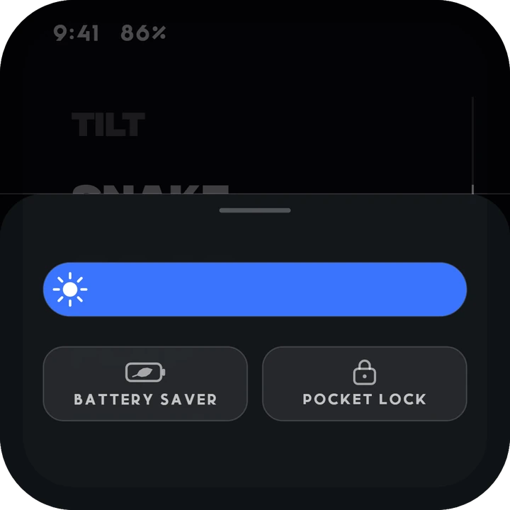 The control sheet: brightness, battery saver and pocket lock